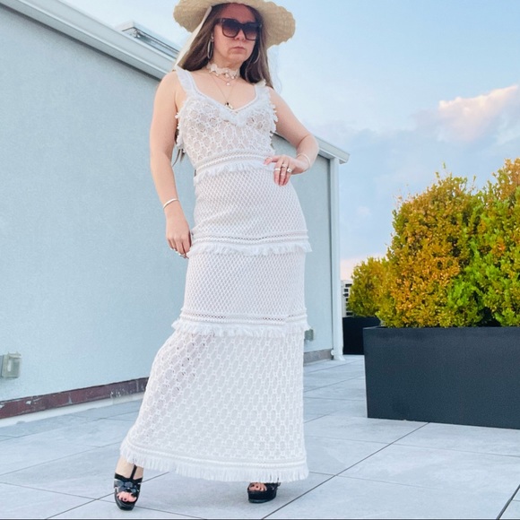 Alexis Maxi Eyelash Fringe TIERED Fishnet Mesh Dress - Picture 9 of 17